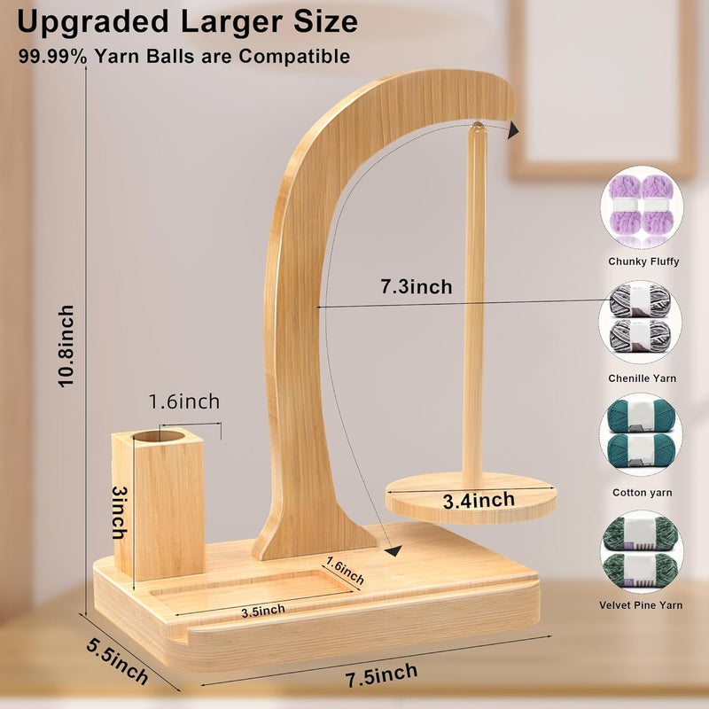 FOGWOWO Upgraded Yarn Holder for Crocheting and Knitting,Wooden Crochet Yarn Holder Magnetic Yarn Spinner with Crochet Accessories Storage and Phone Stand,Yarn Ball Holder Crochet Gift for Knitting Lovers - Image 3